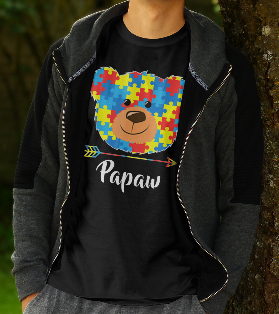 Papaw Bear Puzzle Face Autism Awareness T-Shirt