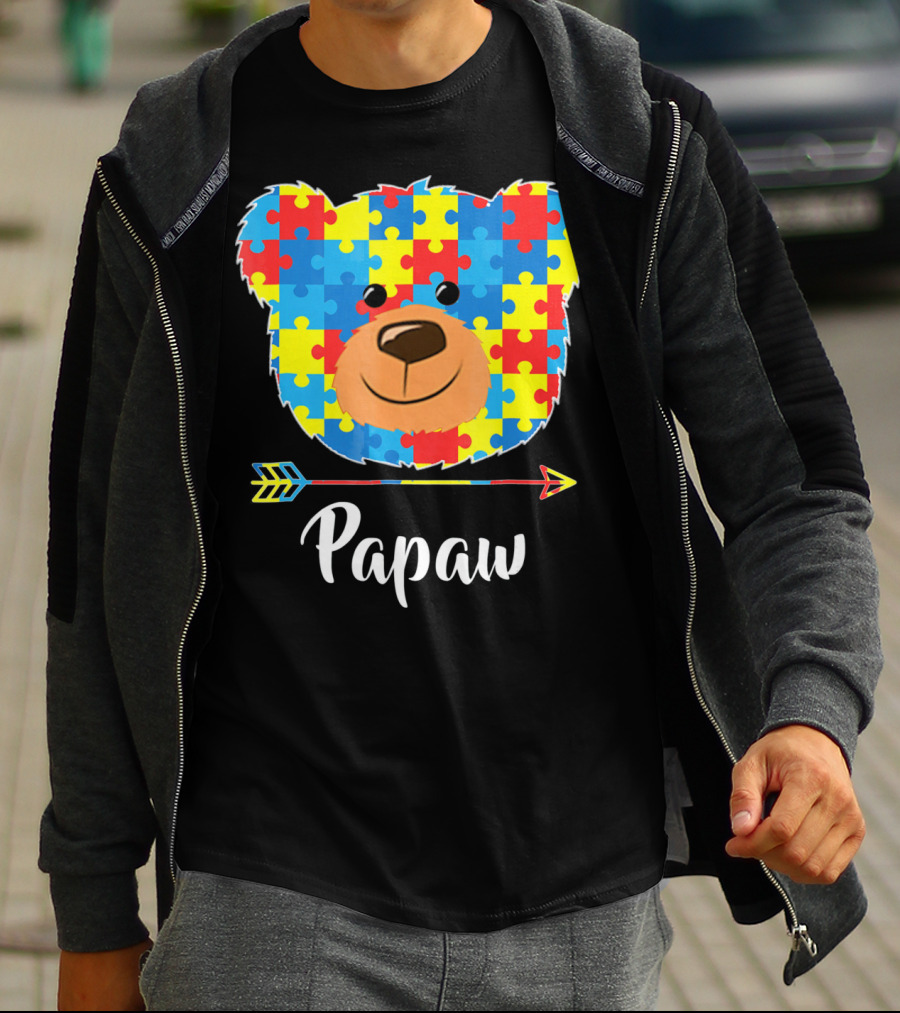 Papaw Bear Puzzle Face Autism Awareness T-Shirt