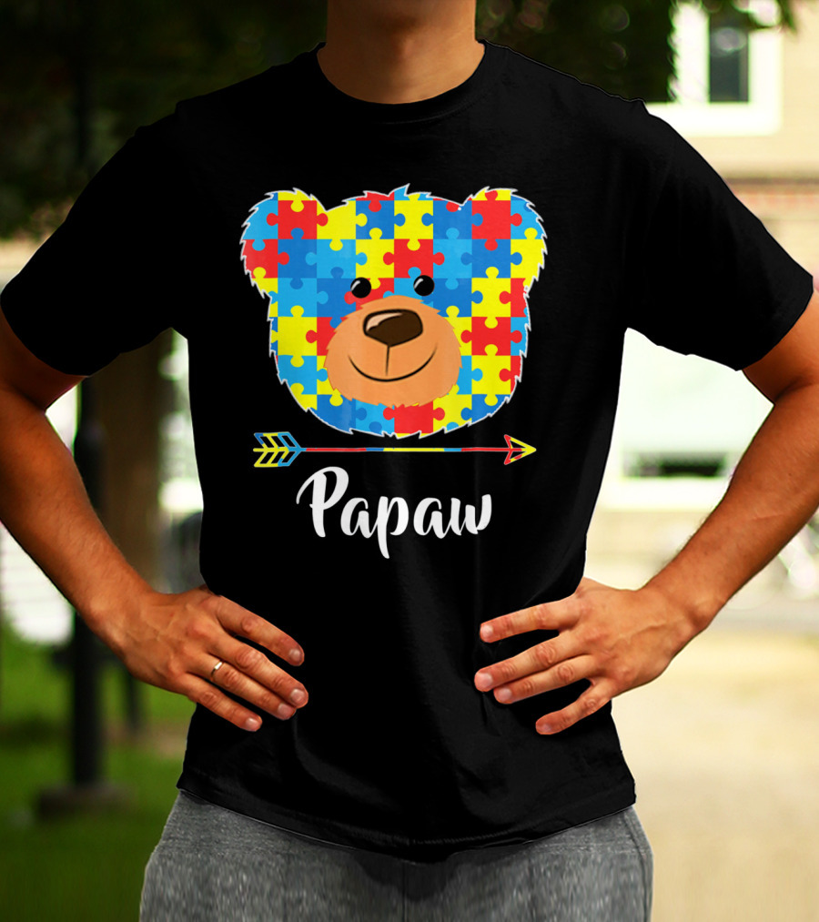 Papaw Bear Puzzle Face Autism Awareness T-Shirt