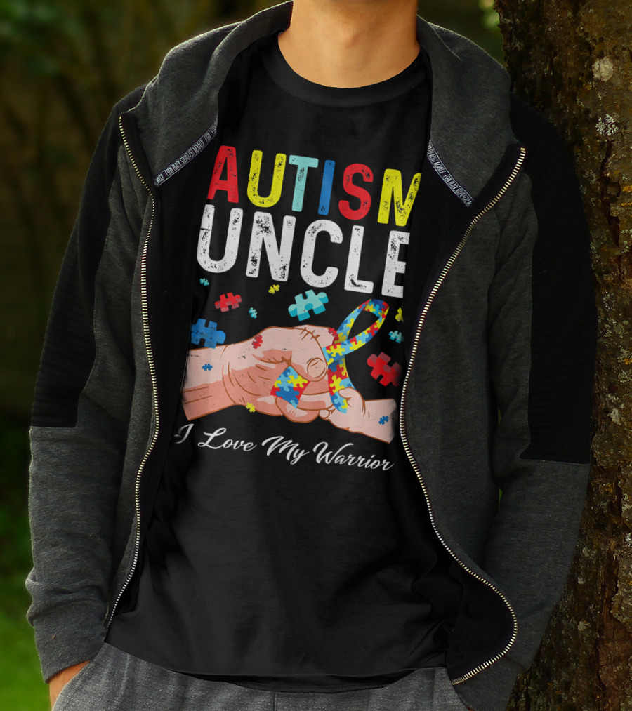 Autism Uncle I Love My Warrior Autism Awareness Puzzle T-Shirt