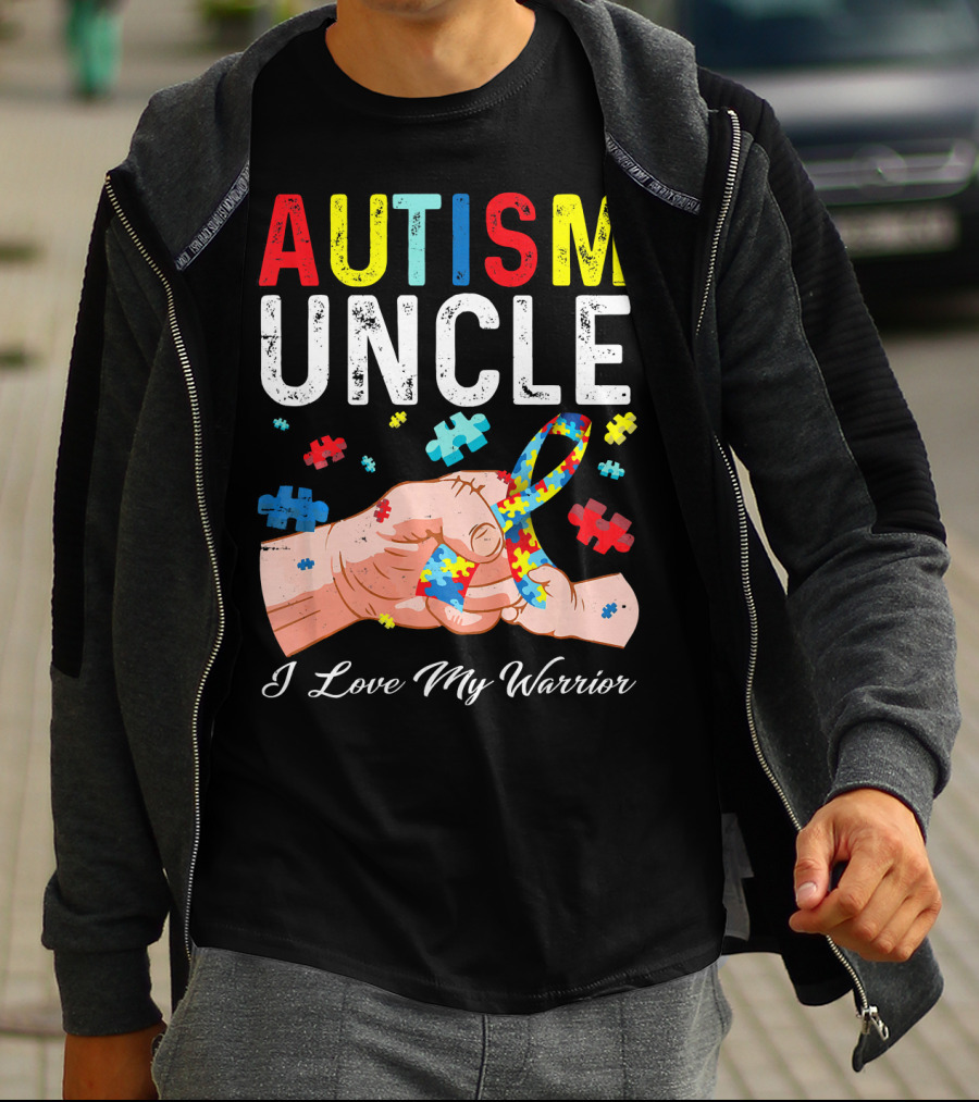 Autism Uncle I Love My Warrior Autism Awareness Puzzle T-Shirt
