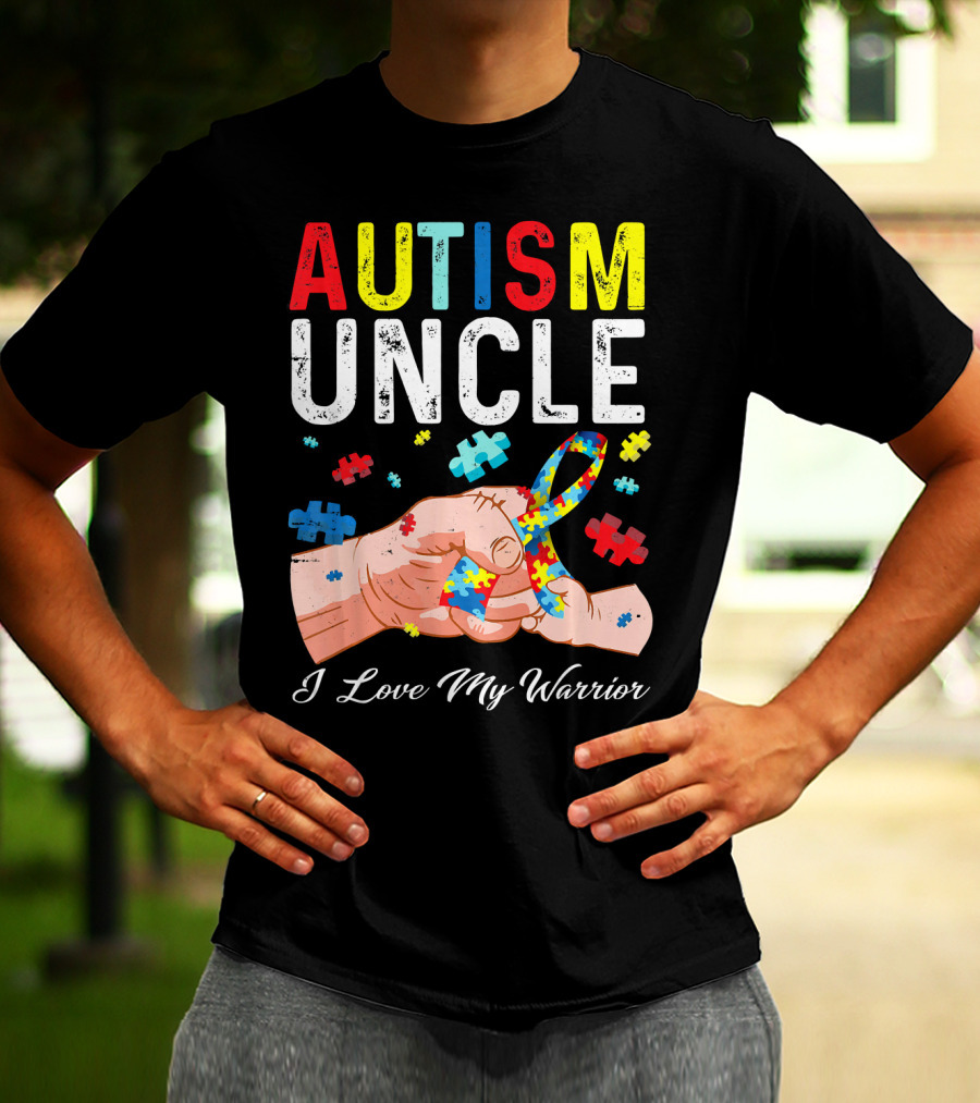 Autism Uncle I Love My Warrior Autism Awareness Puzzle T-Shirt