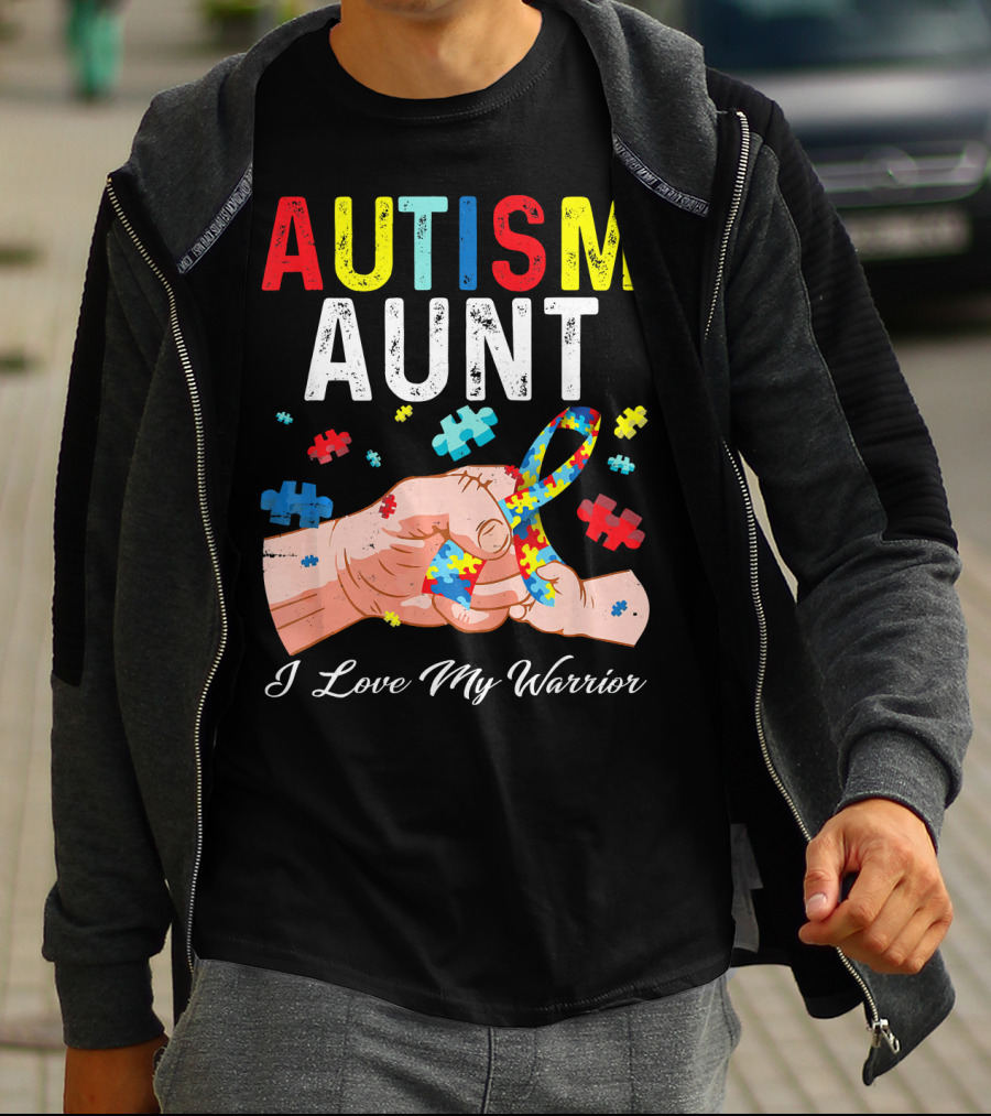AUTISM AUNT I Love My Warrior Puzzle T-Shirt