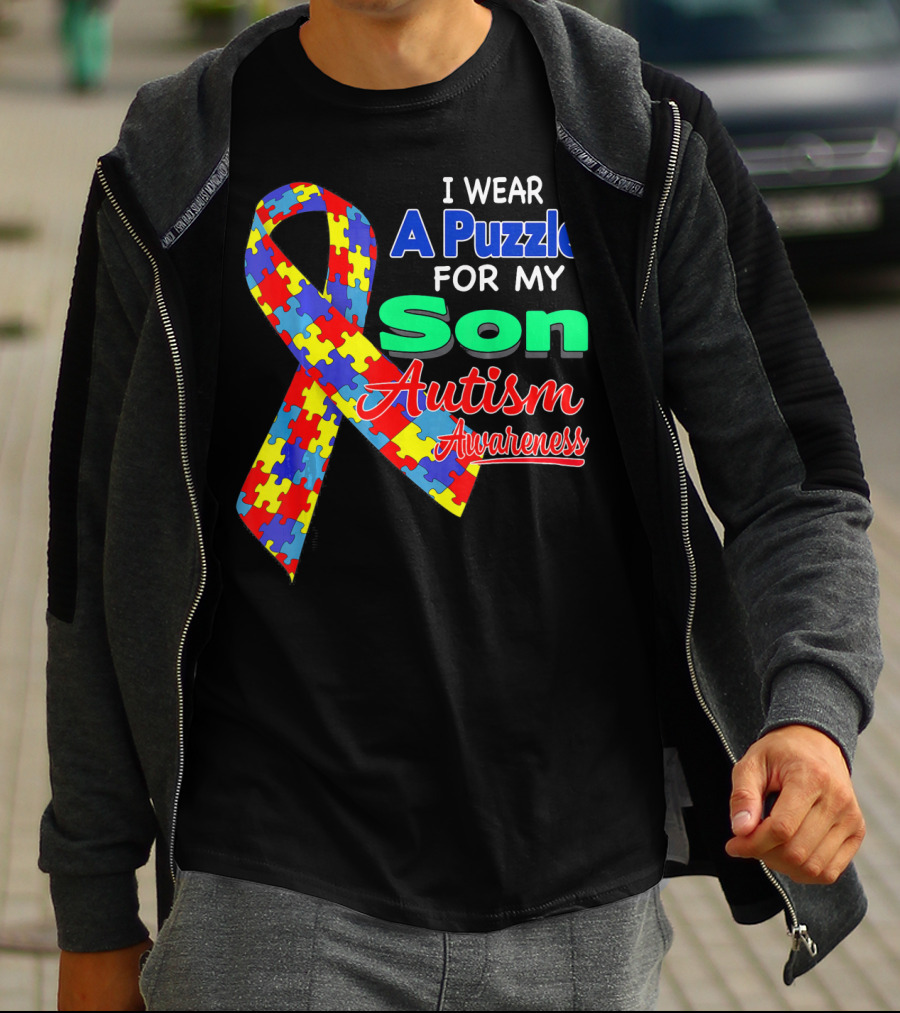 I Wear A Puzzle For My Son Autism Awareness T-Shirt