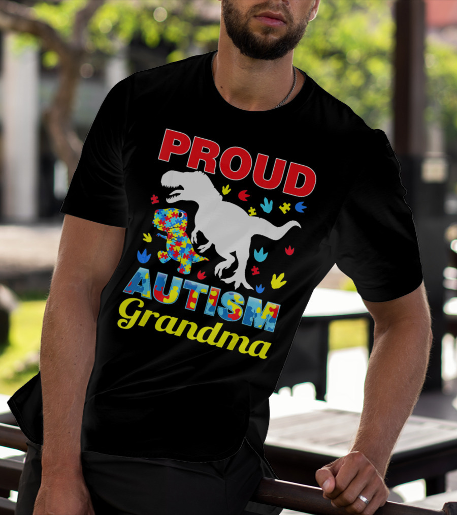Proud Autism Grandma Dinosaur Puzzle T-Shirt