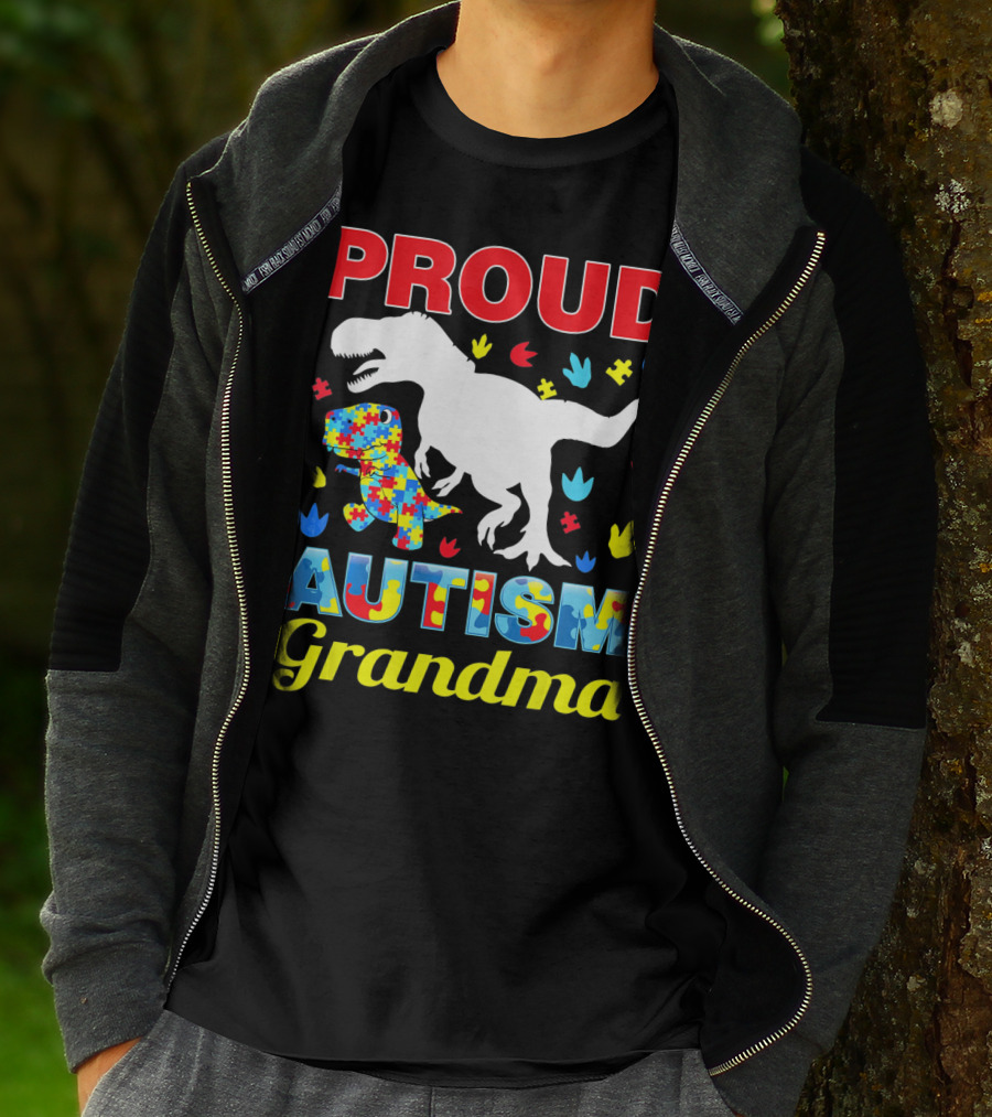 Proud Autism Grandma Dinosaur Puzzle T-Shirt