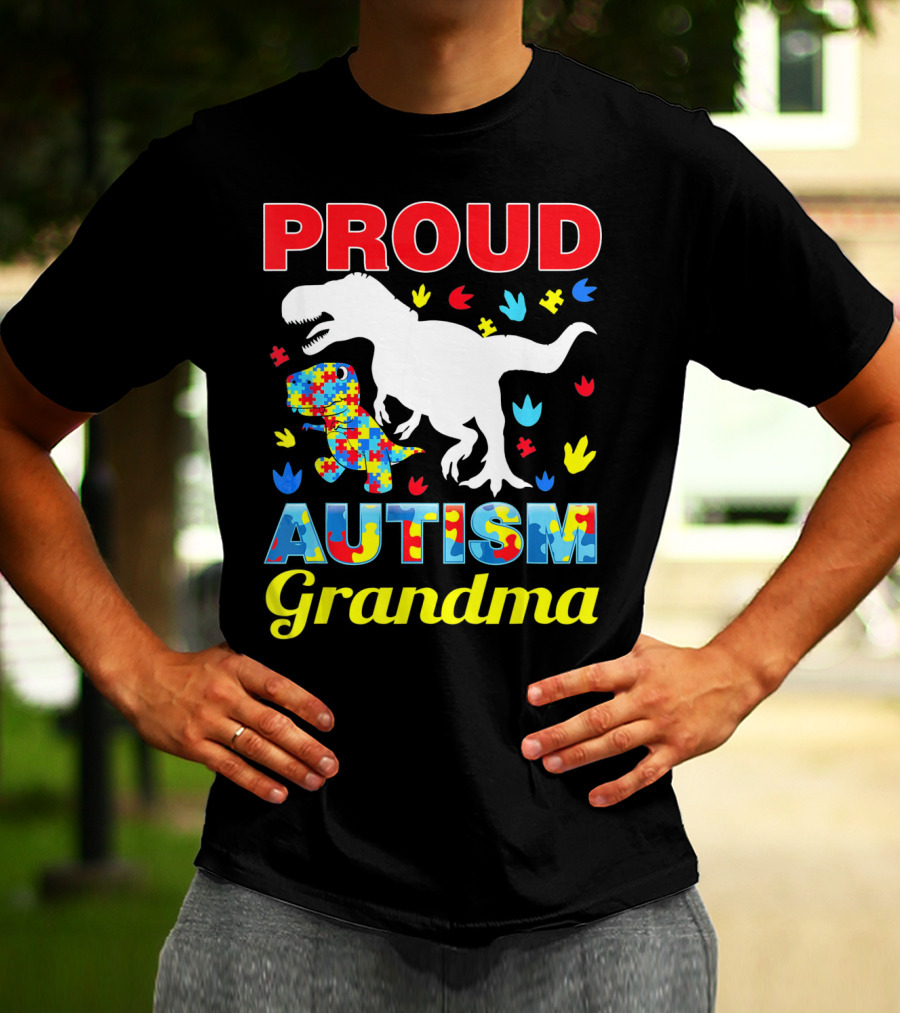 Proud Autism Grandma Dinosaur Puzzle T-Shirt