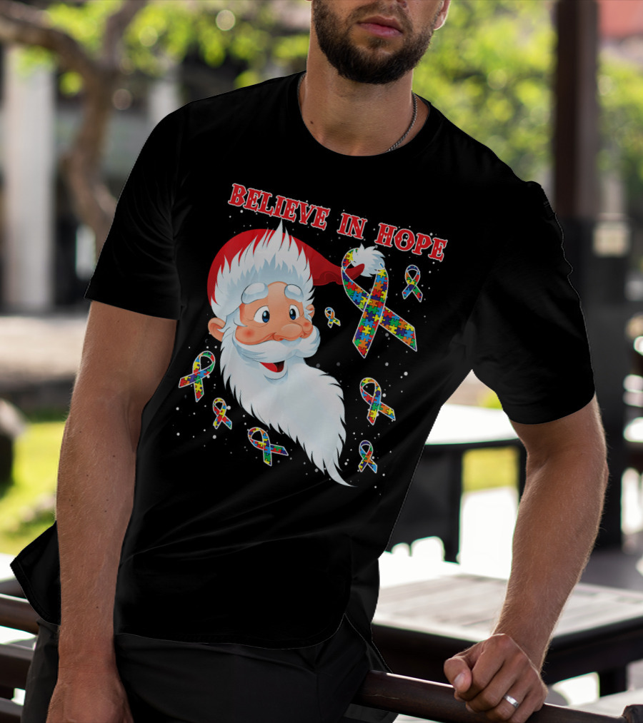 Believe In Hope Funny Santa Moon Autism Awareness T-Shirt