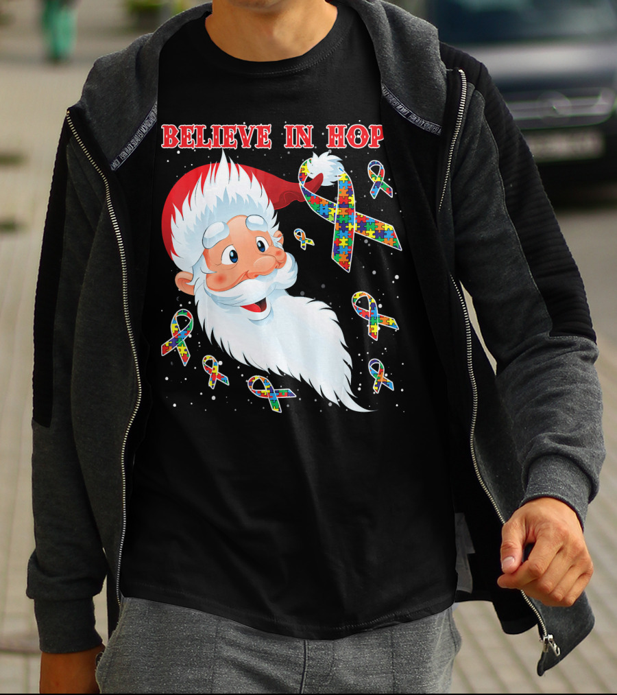 Believe In Hope Funny Santa Moon Autism Awareness T-Shirt