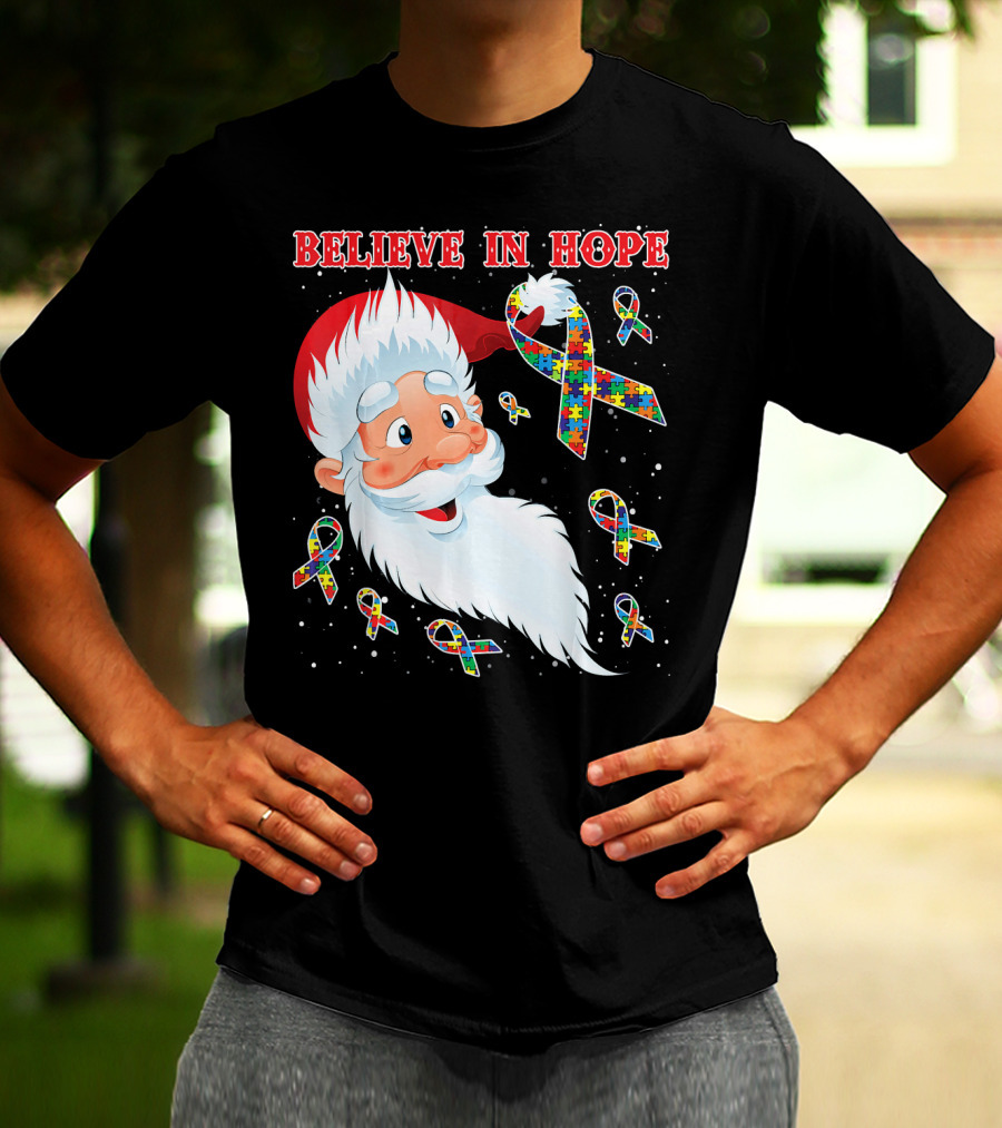 Believe In Hope Funny Santa Moon Autism Awareness T-Shirt