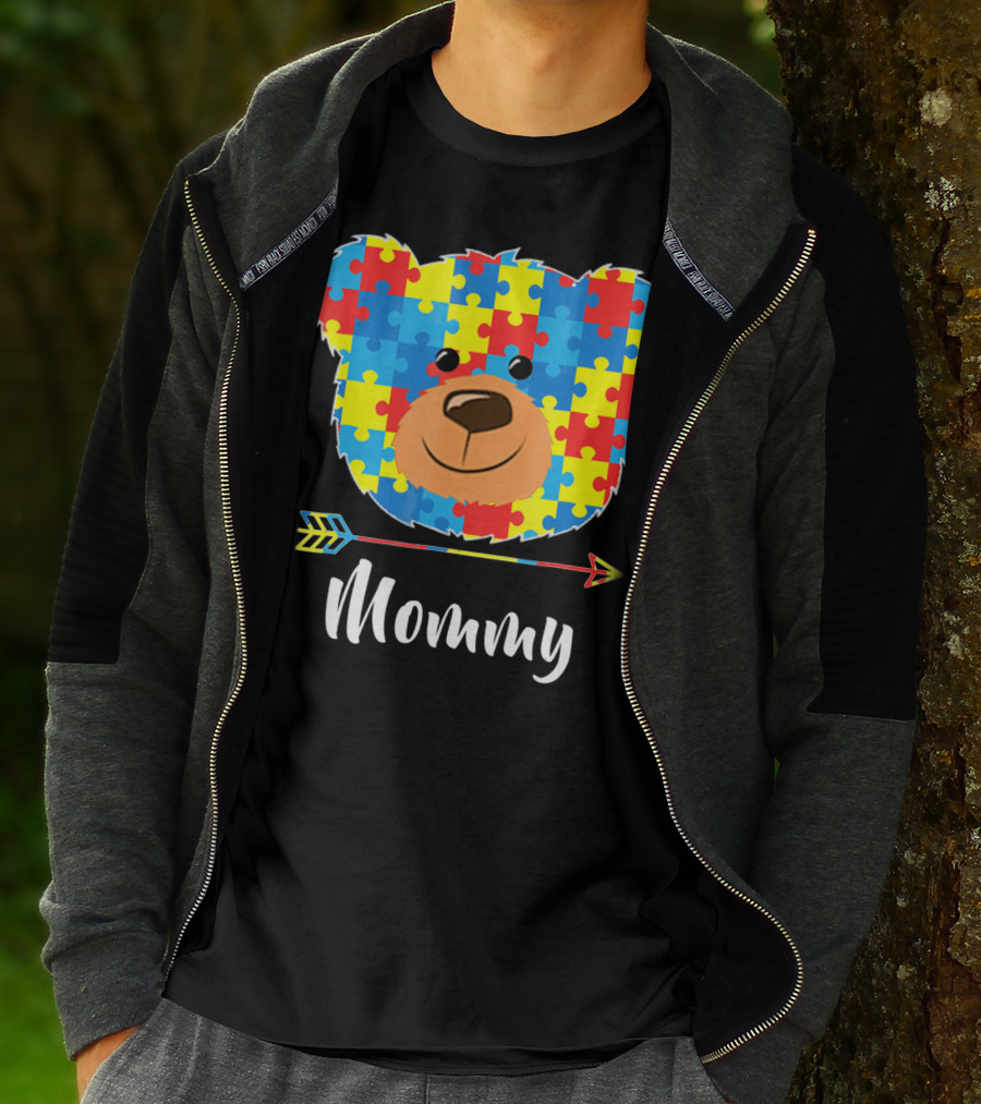 Mommy Bear Puzzle Face Autism Awareness T-Shirt