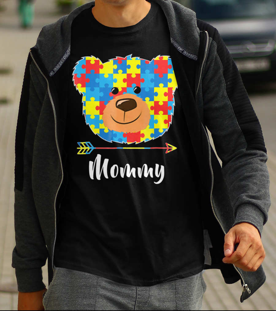 Mommy Bear Puzzle Face Autism Awareness T-Shirt