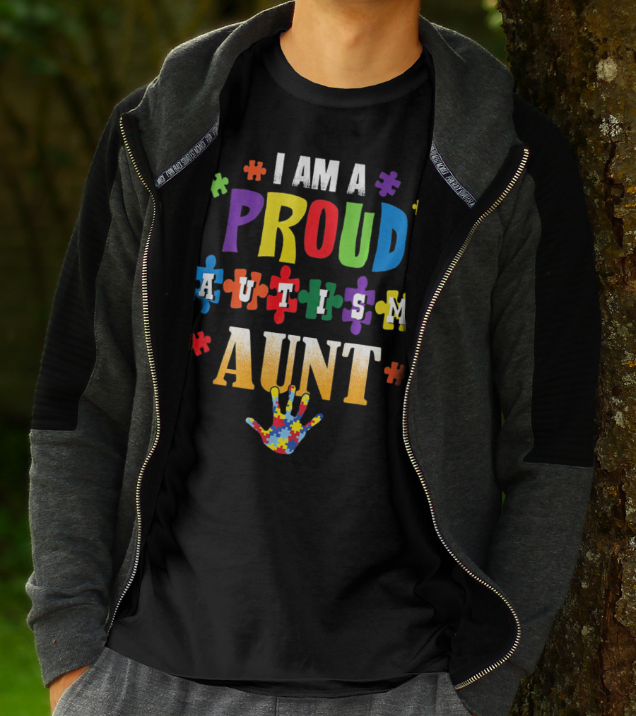 I Am A Proud Autism Aunt Puzzle Pieces Awareness T-Shirt
