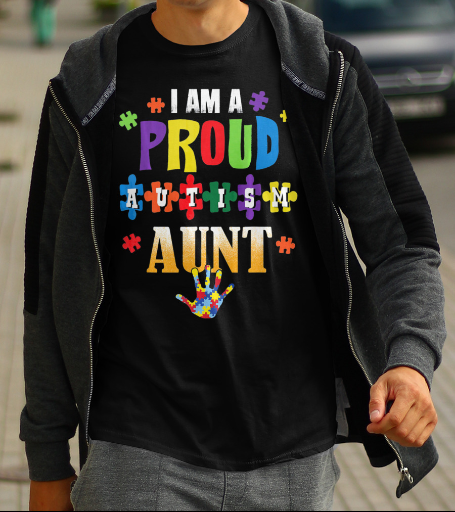 I Am A Proud Autism Aunt Puzzle Pieces Awareness T-Shirt