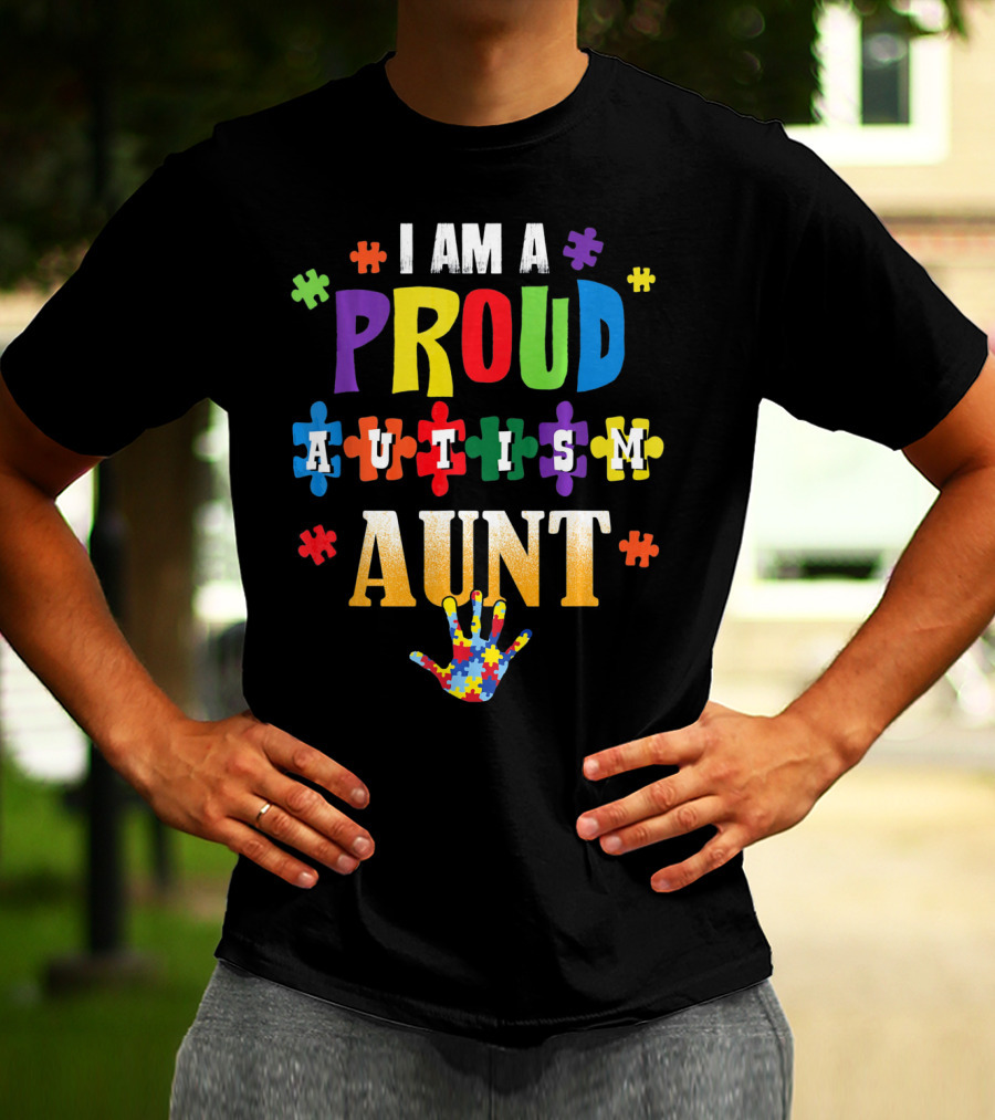 I Am A Proud Autism Aunt Puzzle Pieces Awareness T-Shirt