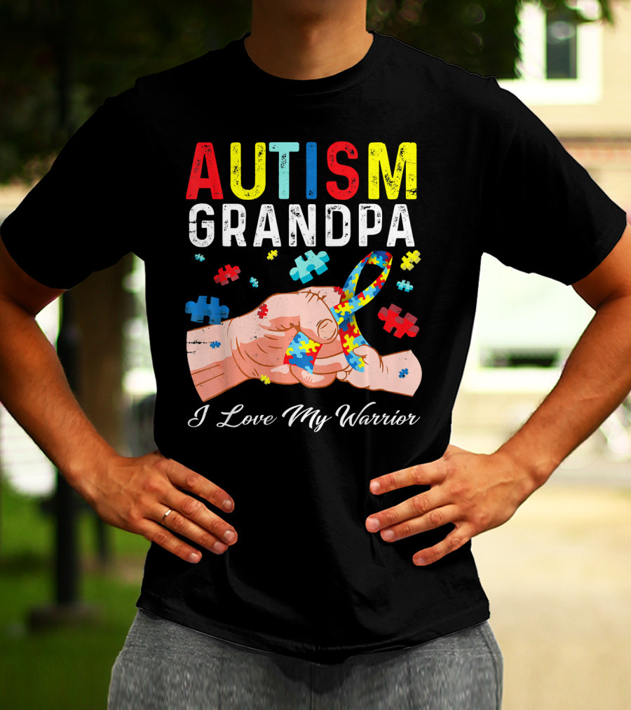 Autism Grandpa I Love My Warrior Puzzle T-Shirt