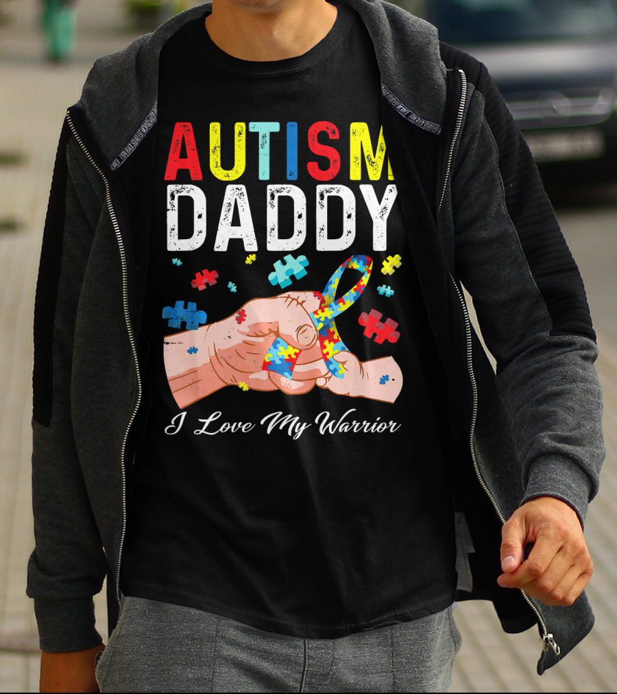 Autism Daddy I Love My Warrior Puzzle T-Shirt