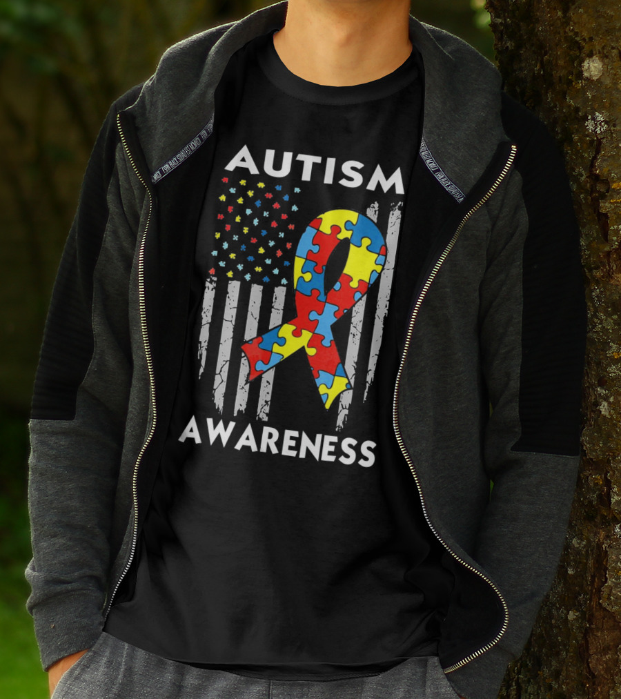 AUTISM AWARENESS USA AMERICAN FLAG PUZZLE T-Shirt