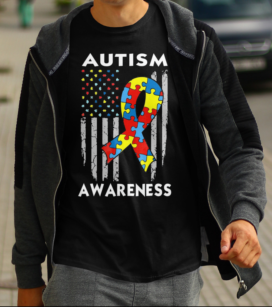 AUTISM AWARENESS USA AMERICAN FLAG PUZZLE T-Shirt