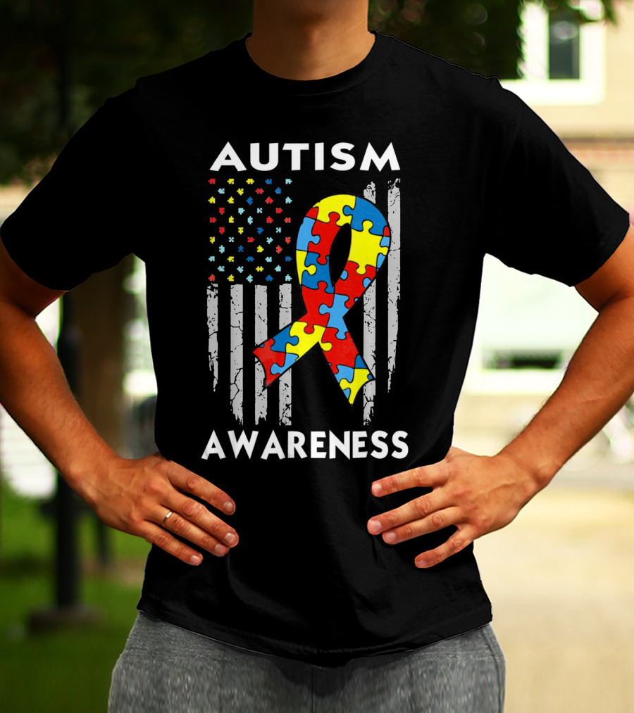 AUTISM AWARENESS USA AMERICAN FLAG PUZZLE T-Shirt