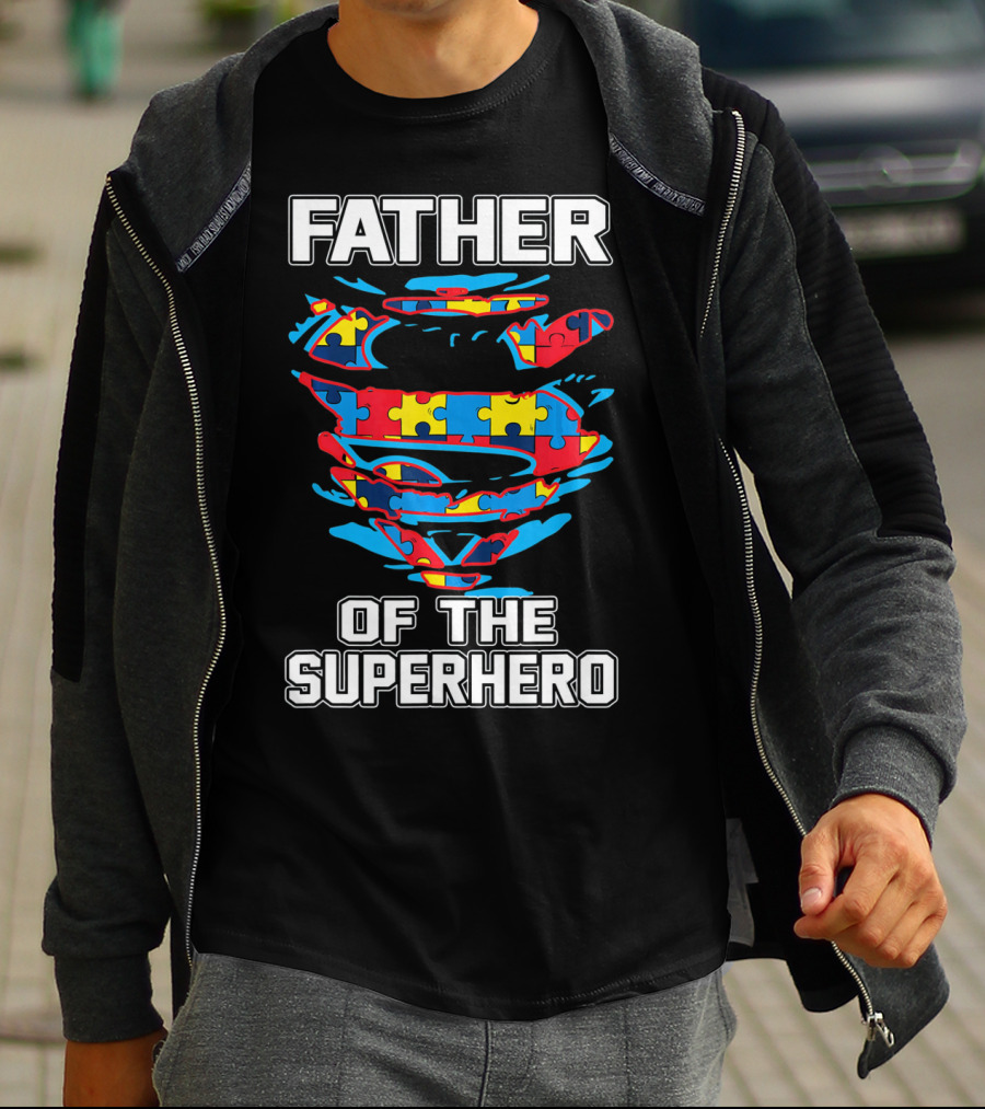 Father Of The Superhero Autism Awareness Puzzle T-Shirt