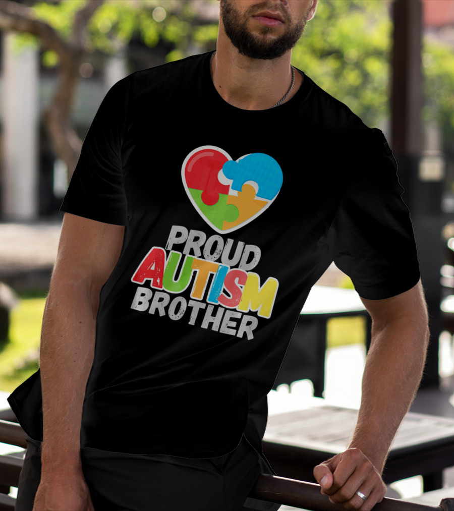 Proud Autism Brother Heart Puzzle Autism Awareness T-Shirt