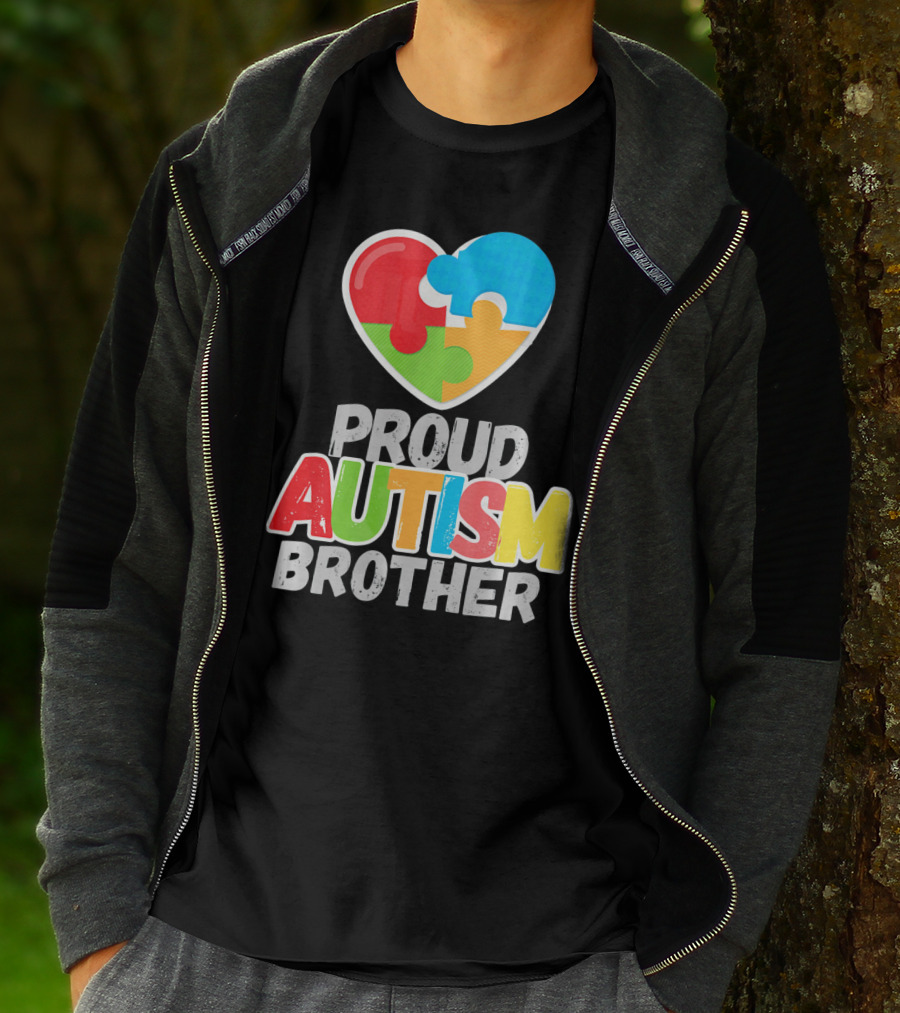 Proud Autism Brother Heart Puzzle Autism Awareness T-Shirt