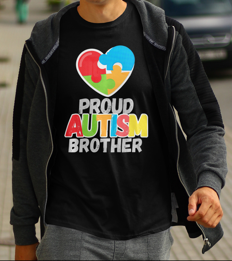 Proud Autism Brother Heart Puzzle Autism Awareness T-Shirt