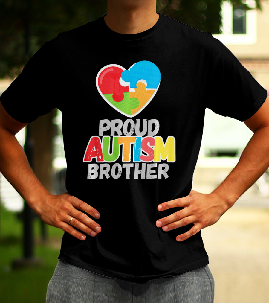 Proud Autism Brother Heart Puzzle Autism Awareness T-Shirt