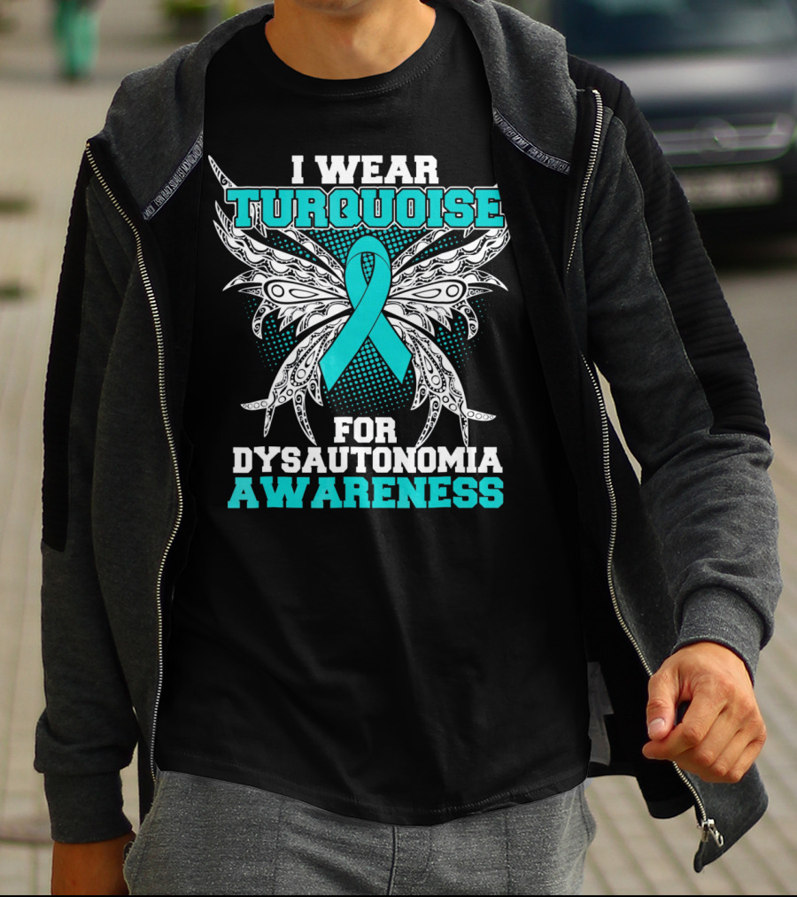 I Wear Turquoise Ribbon For Dysautonomia Awareness With Intricate Wing T-Shirt