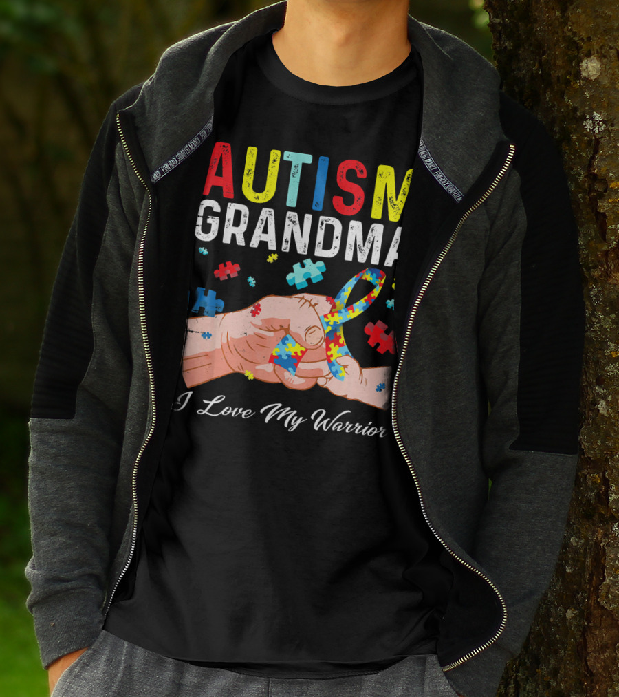 Autism Grandma I Love My Warrior Puzzle T-Shirt