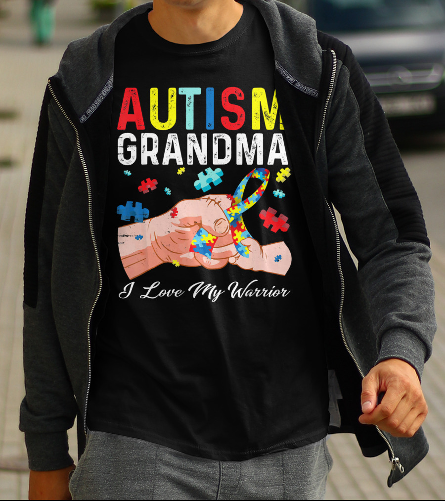 Autism Grandma I Love My Warrior Puzzle T-Shirt
