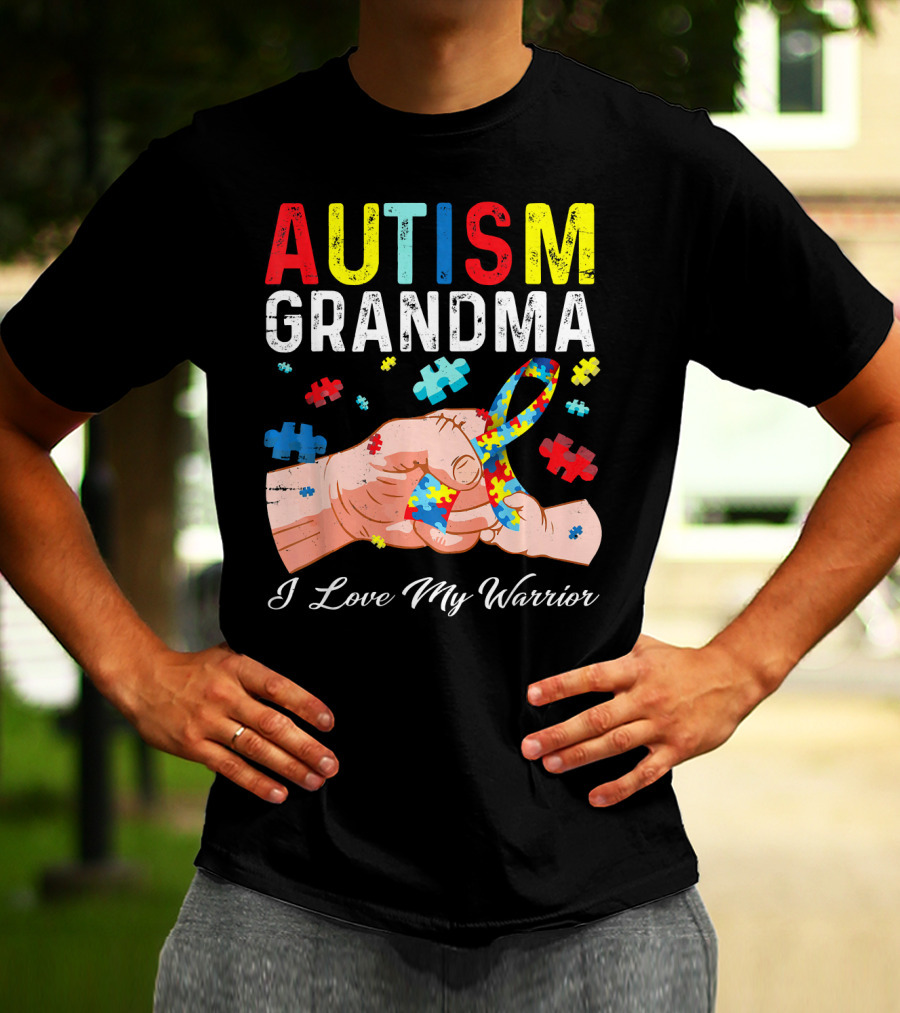 Autism Grandma I Love My Warrior Puzzle T-Shirt