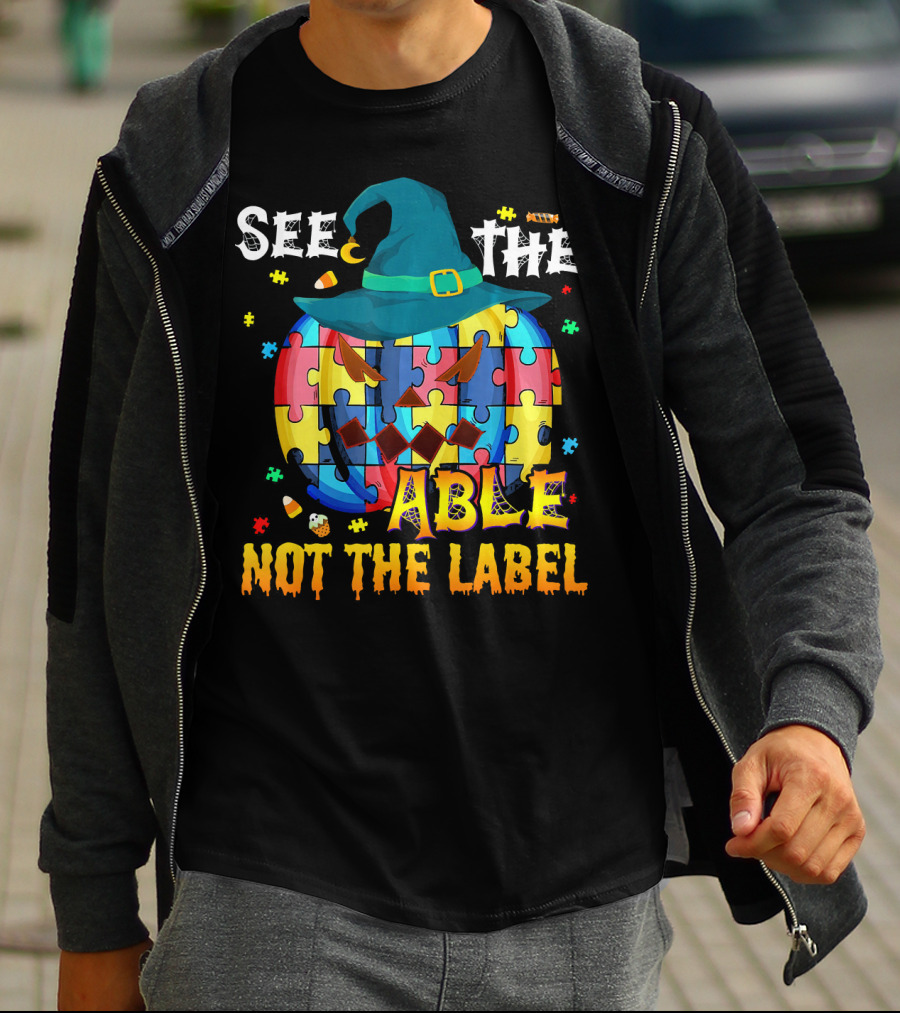 See The Able Not The Label Autism Awareness Halloween Puzzle Pumpkin T-Shirt