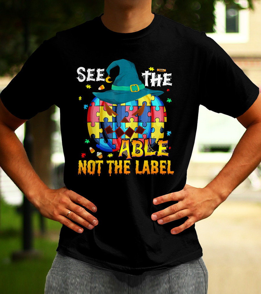 See The Able Not The Label Autism Awareness Halloween Puzzle Pumpkin T-Shirt