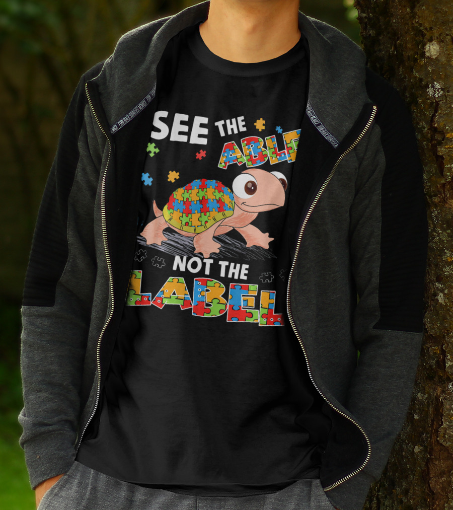See The Able Not The Label Autism Puzzle Turtle T-Shirt