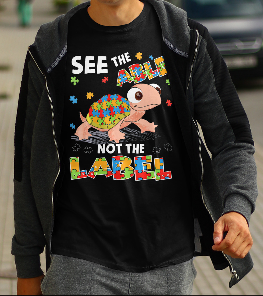 See The Able Not The Label Autism Puzzle Turtle T-Shirt
