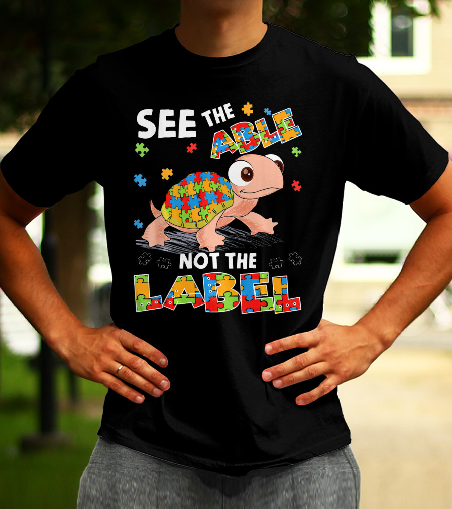 See The Able Not The Label Autism Puzzle Turtle T-Shirt