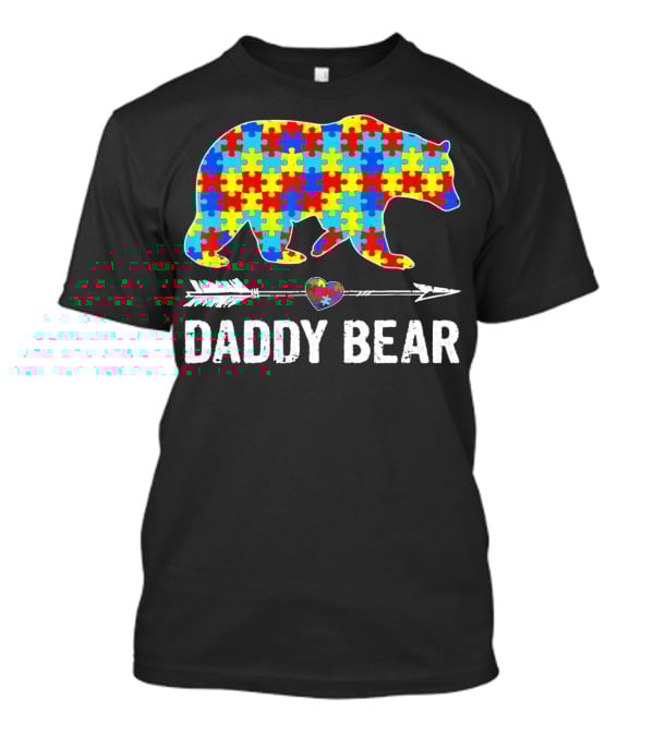 Daddy Bear Heart Arrow Puzzle Autism Awareness T-Shirt