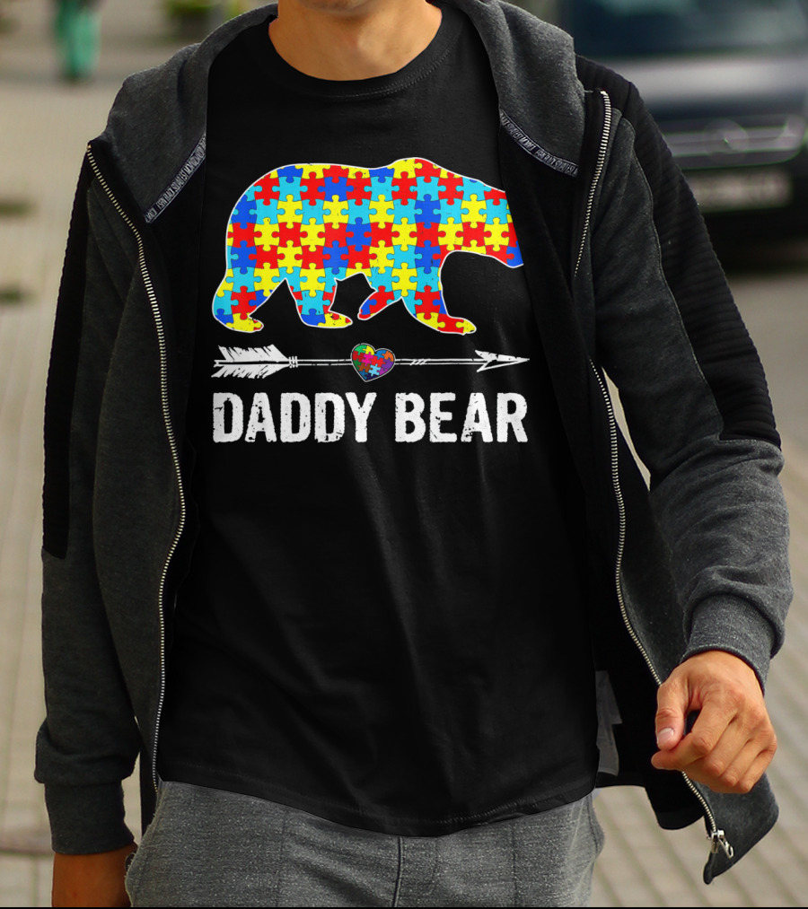 Daddy Bear Heart Arrow Puzzle Autism Awareness T-Shirt