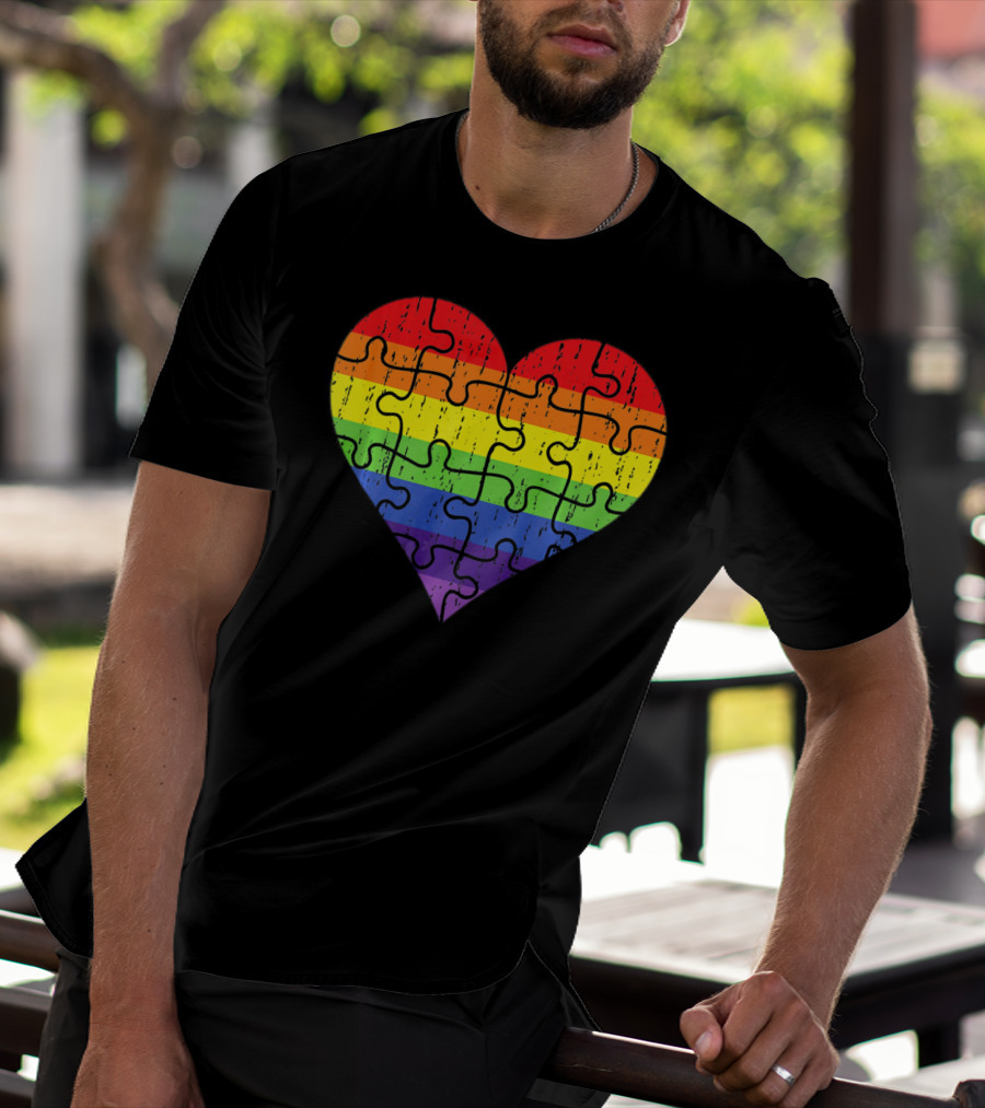 Autism Awareness Rainbow Puzzle Heart T-Shirt