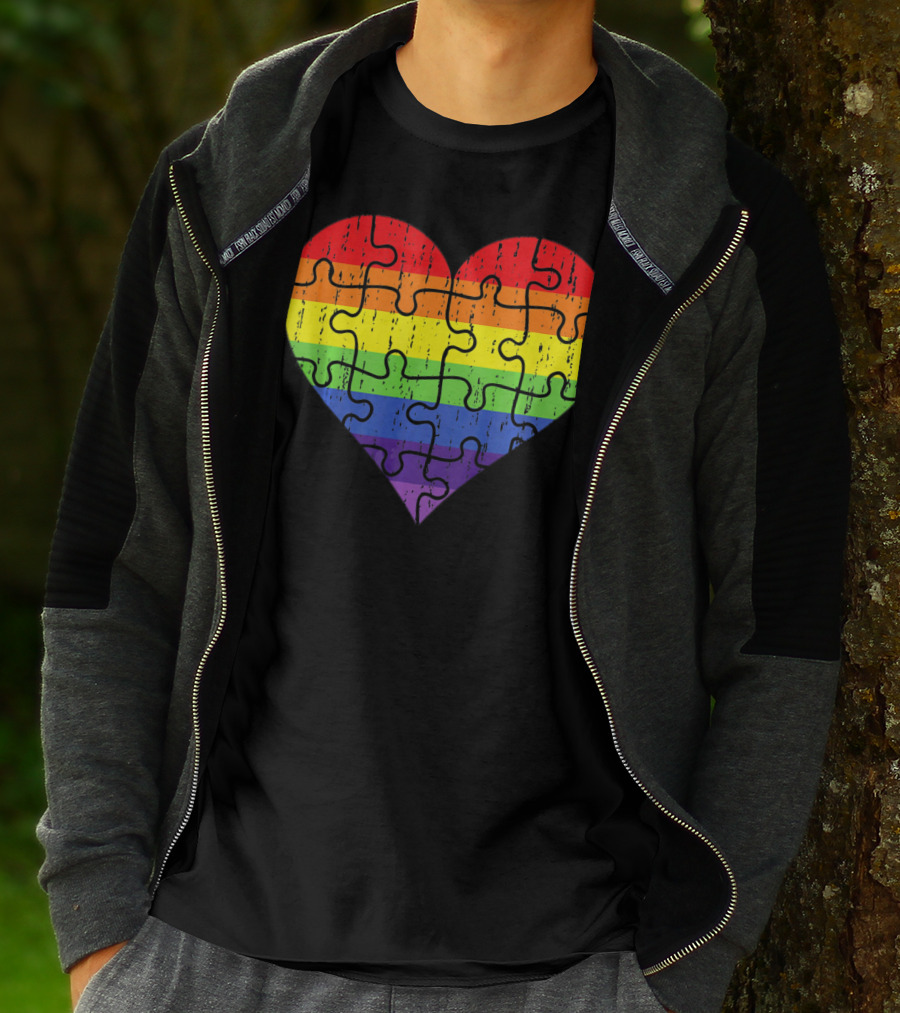 Autism Awareness Rainbow Puzzle Heart T-Shirt
