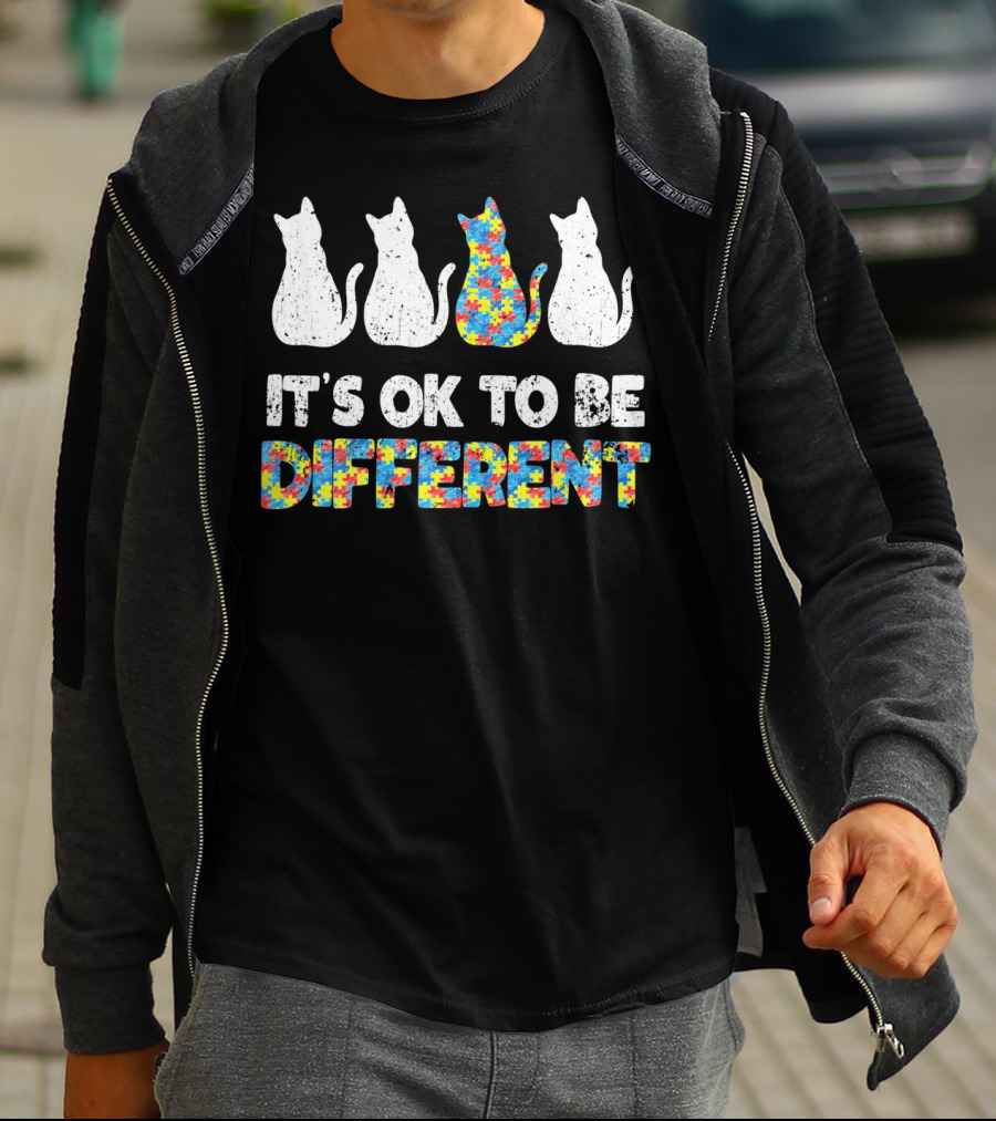 Autism Awareness Day Cat It's OK To Be Different T-Shirt