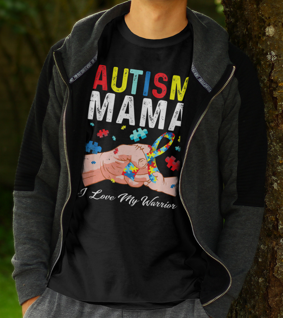 Autism Mama I Love My Warrior Puzzle T-Shirt