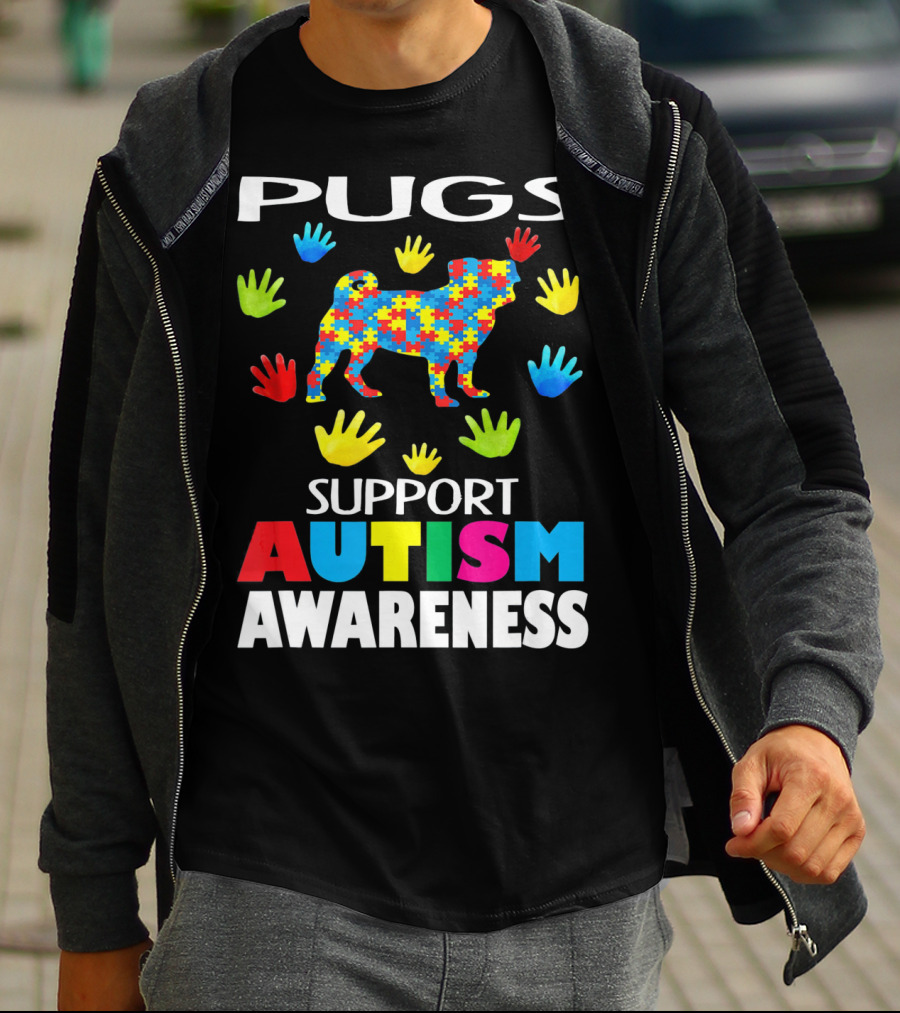 Pugs Support Autism Awareness Puzzle Handprints T-Shirt