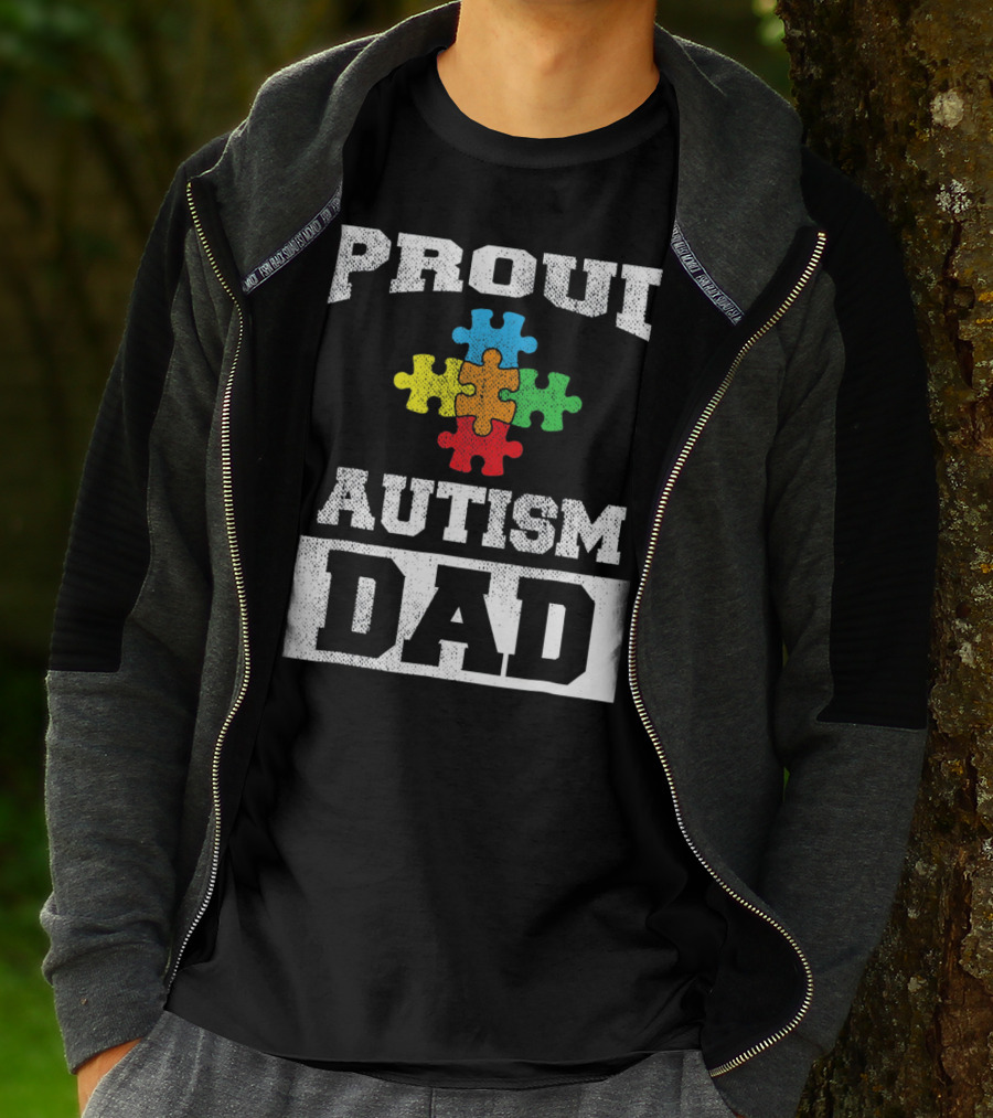 Proud Autism Dad Puzzle Piece Autism Awareness T-Shirt