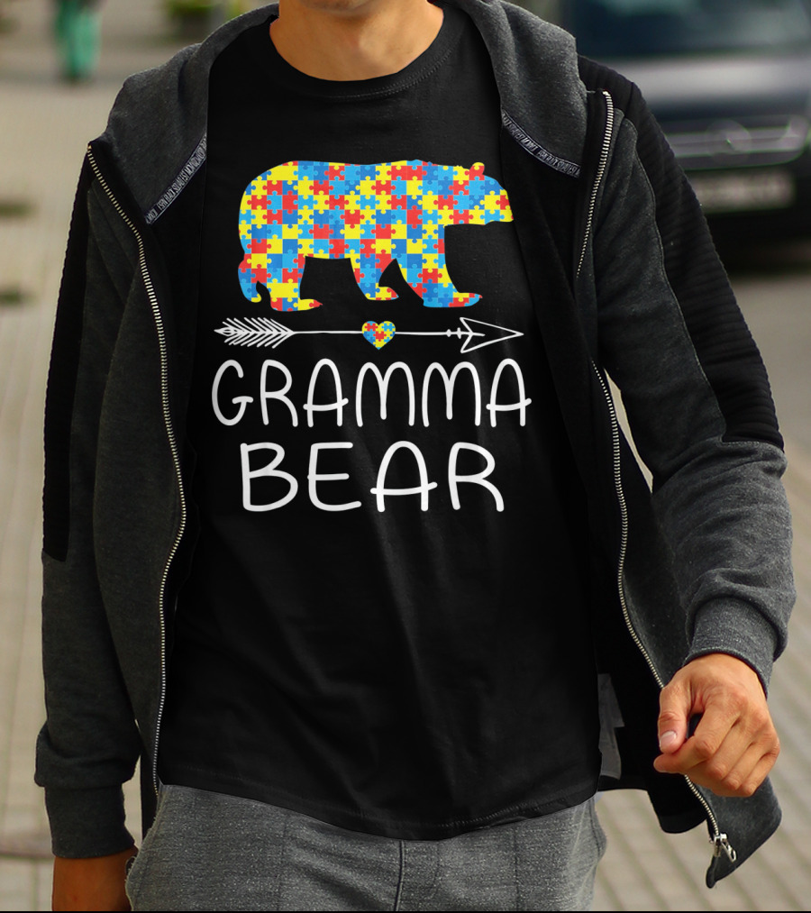 Gramma Bear Autism Awareness Puzzle Bear T-Shirt