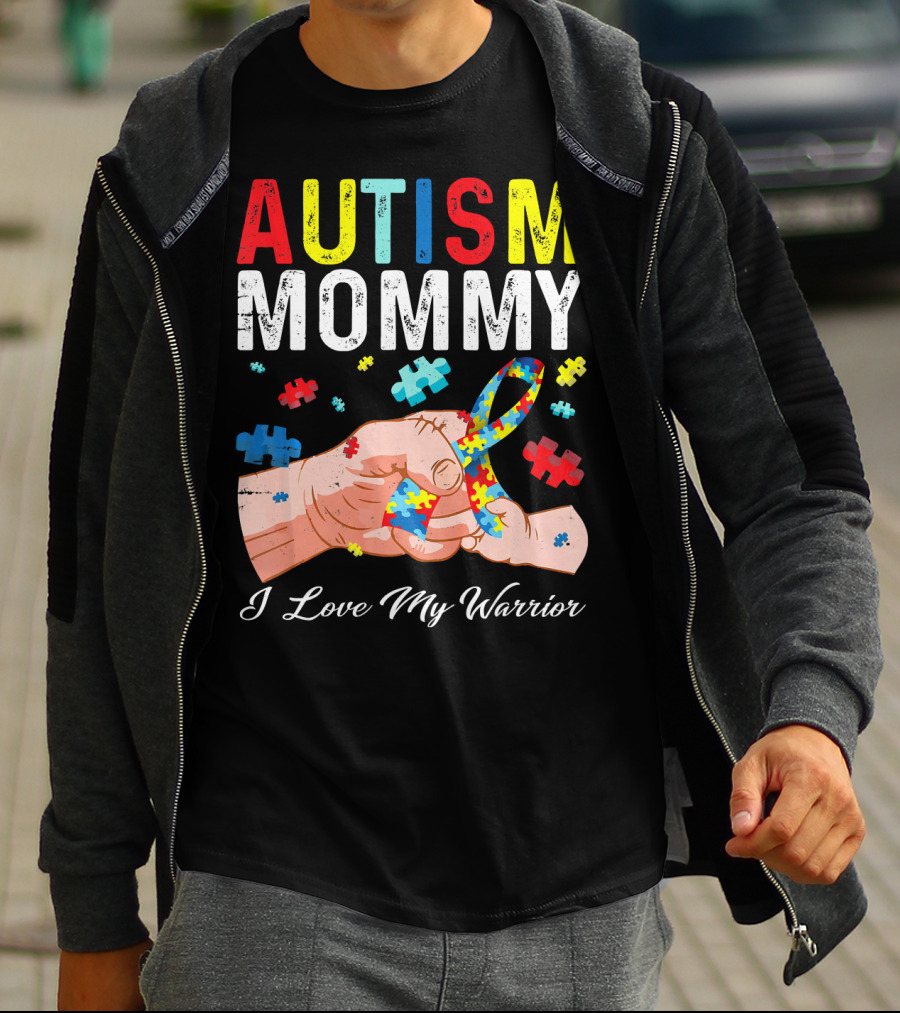 Autism Mommy I Love My Warrior Puzzle T-Shirt