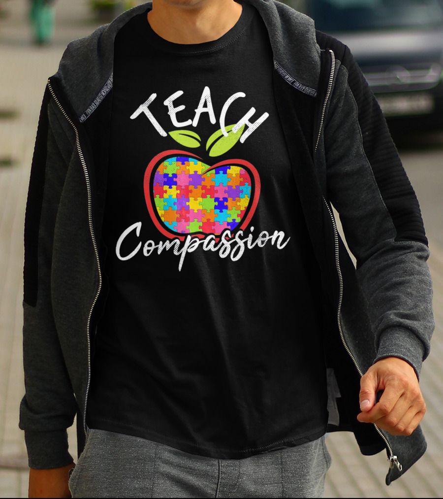 Autism Awareness Teach Compassion Puzzle Piece Apple T-Shirt