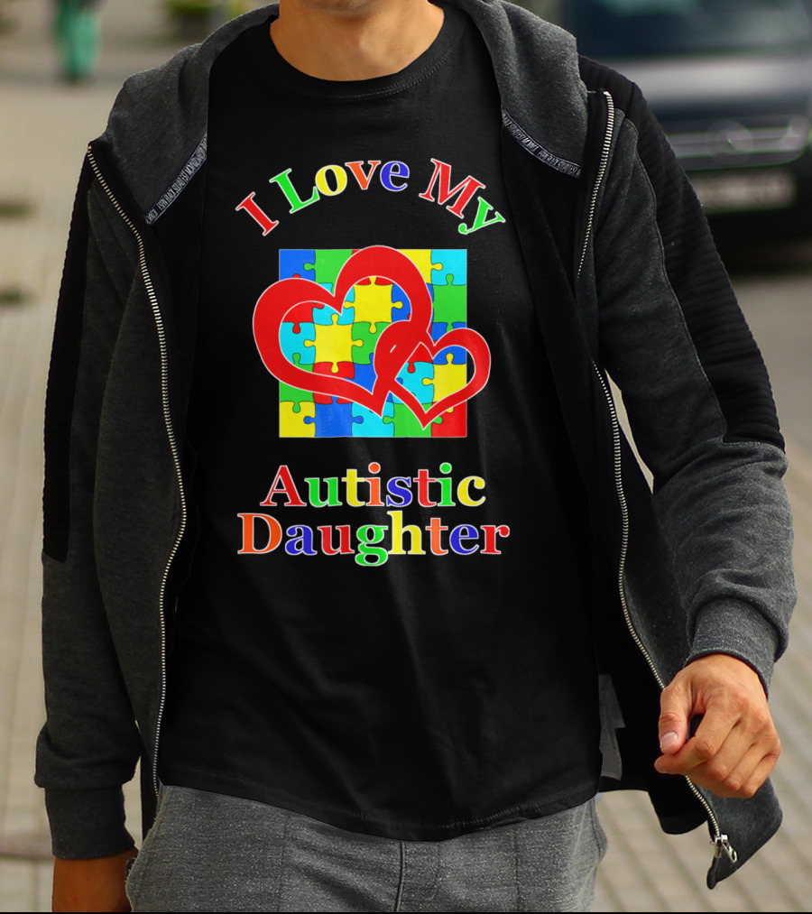 I Love My Autistic Daughter Colorful Puzzle Heart T-Shirt